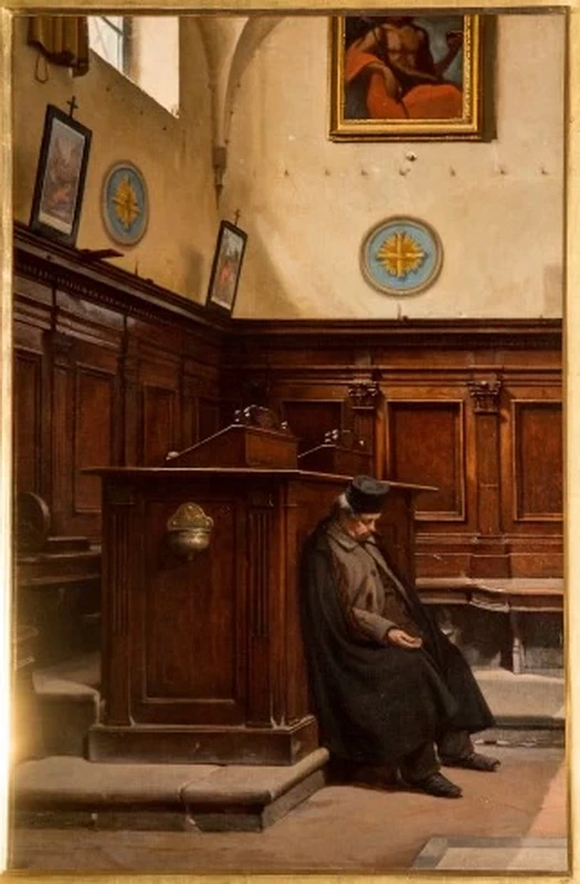 Vecchio seduto in chiesa